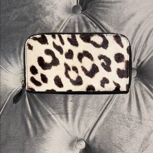Black and White Structured Wallet with Leopard Print